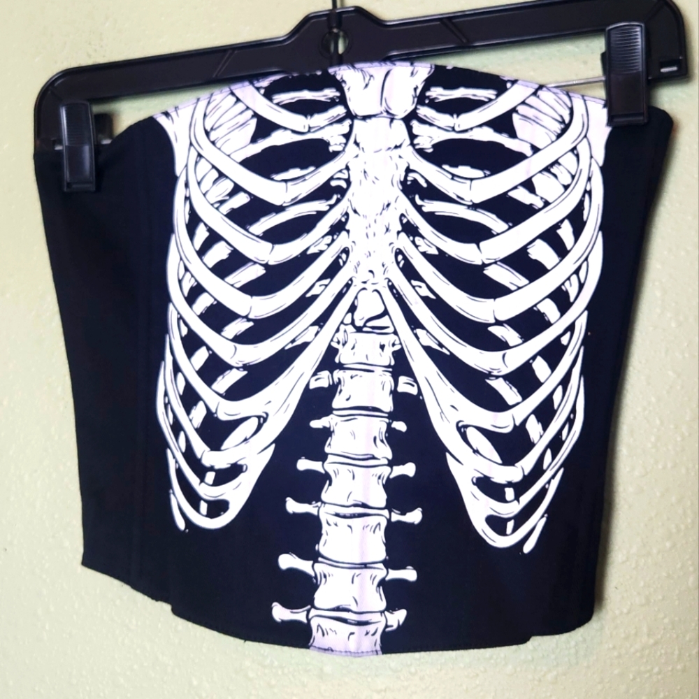 Black Skeleton Print Women's Top